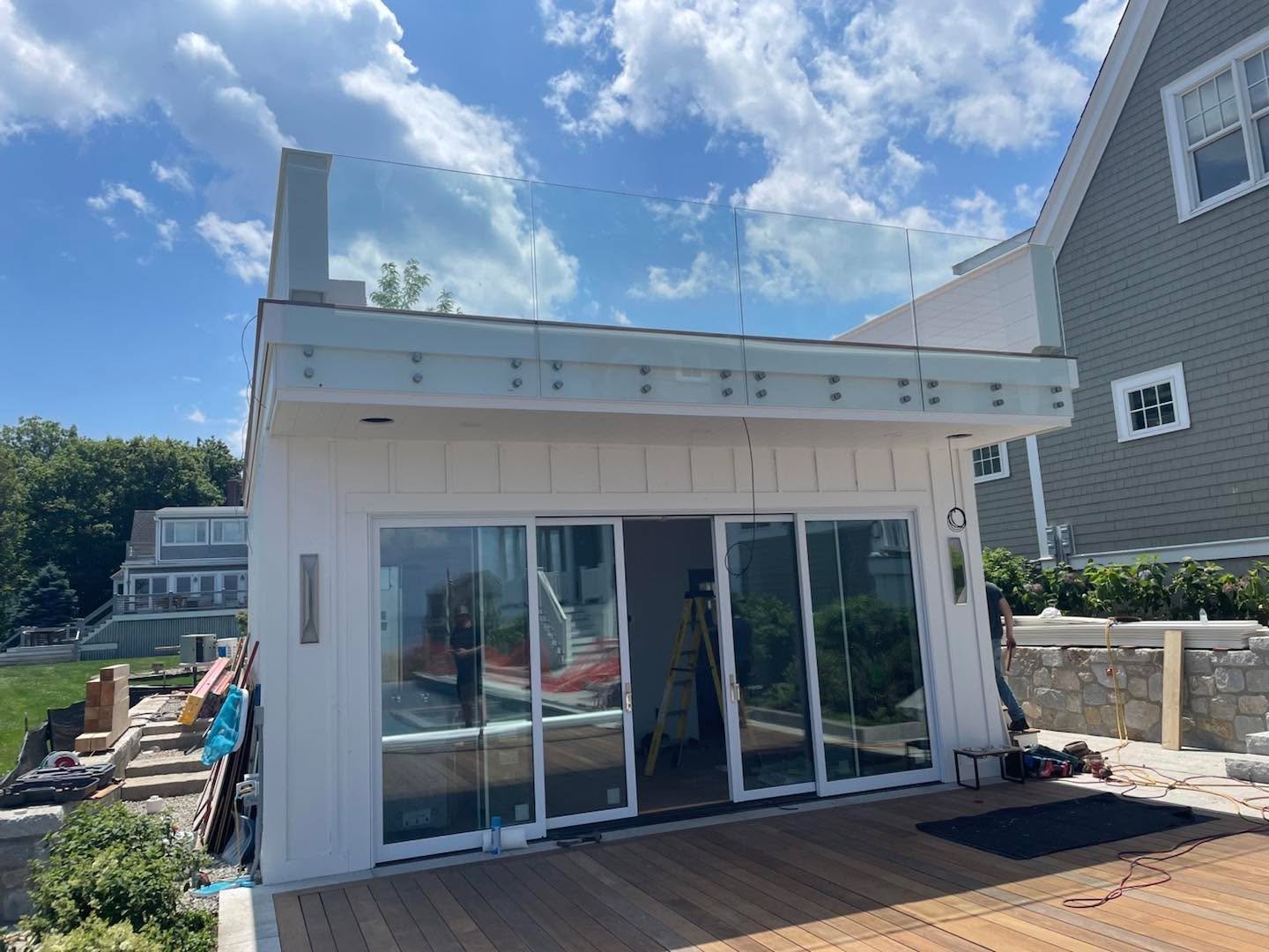 Beautiful day out for this guardrail system install. #glassrail