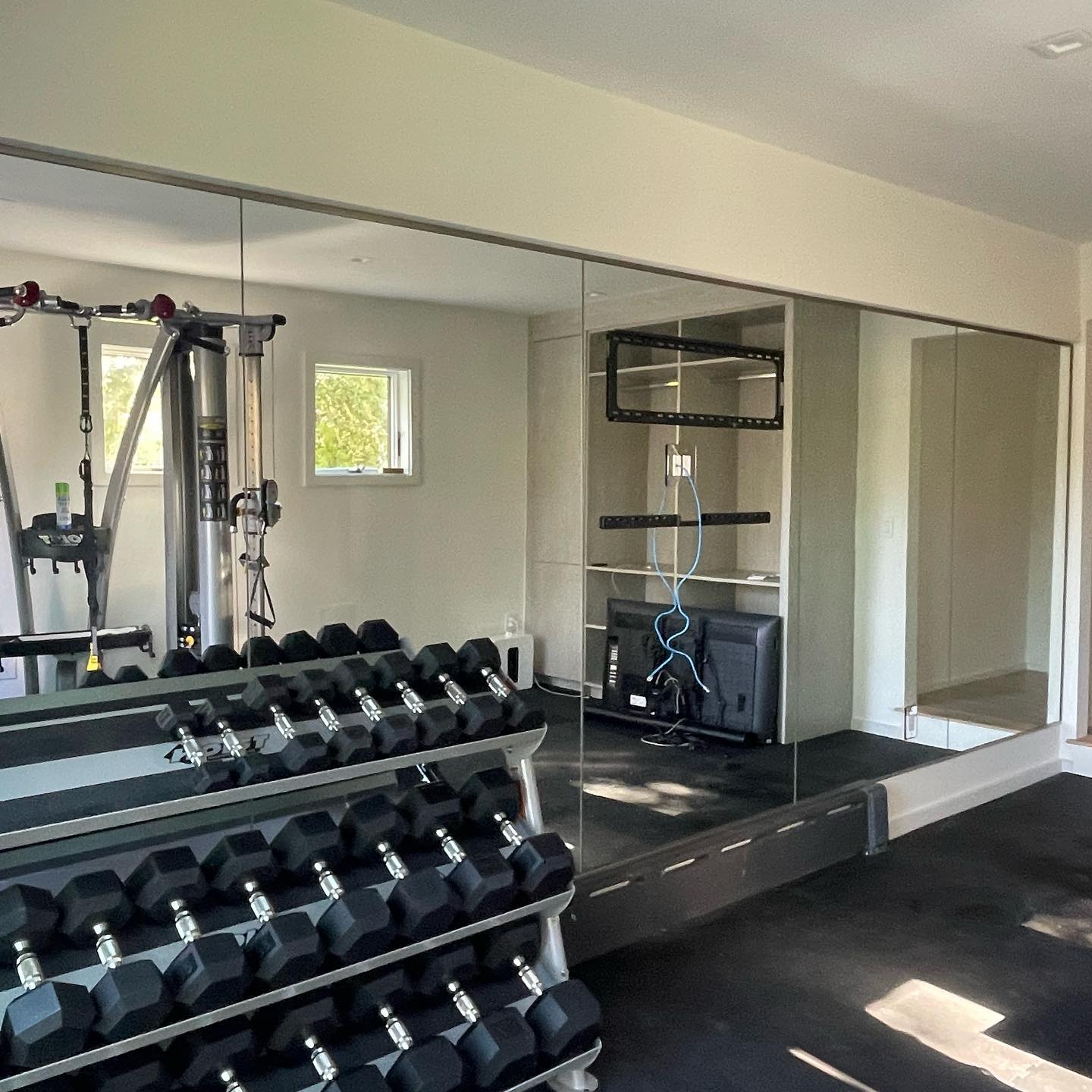 Gym mirrors and steam shower today. Customers workout area is complete. #showerdoor #mirror